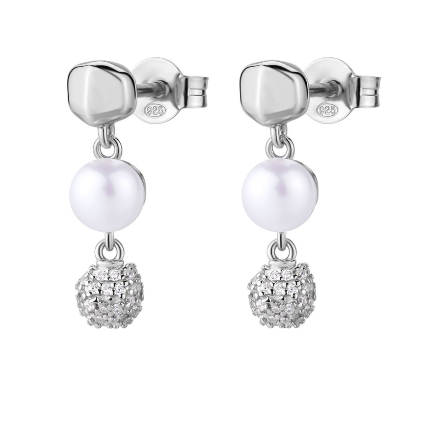 Rosato Stříbrné visací náušnice s&nbsp;pravou perlou a&nbsp;zirkony Azzurra RZAZ029 - Náušnice Visací náušnice
