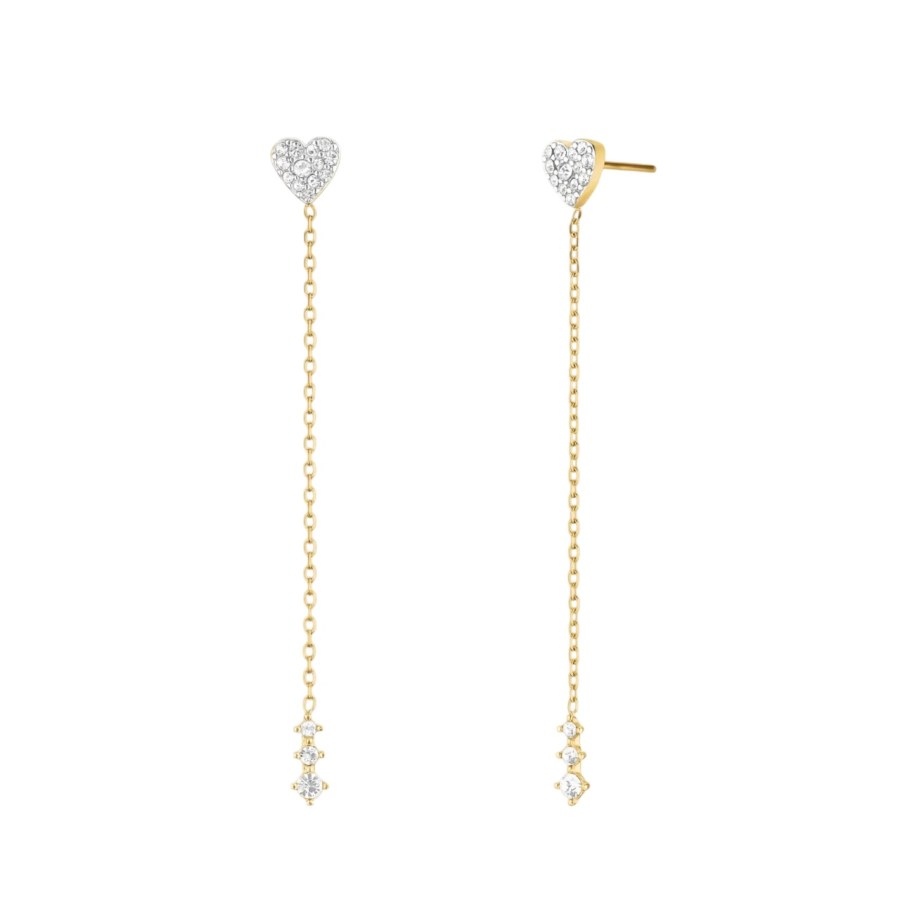 Rosefield Dlouhé pozlacené náušnice Srdíčka s krystaly JEHLG-J1277