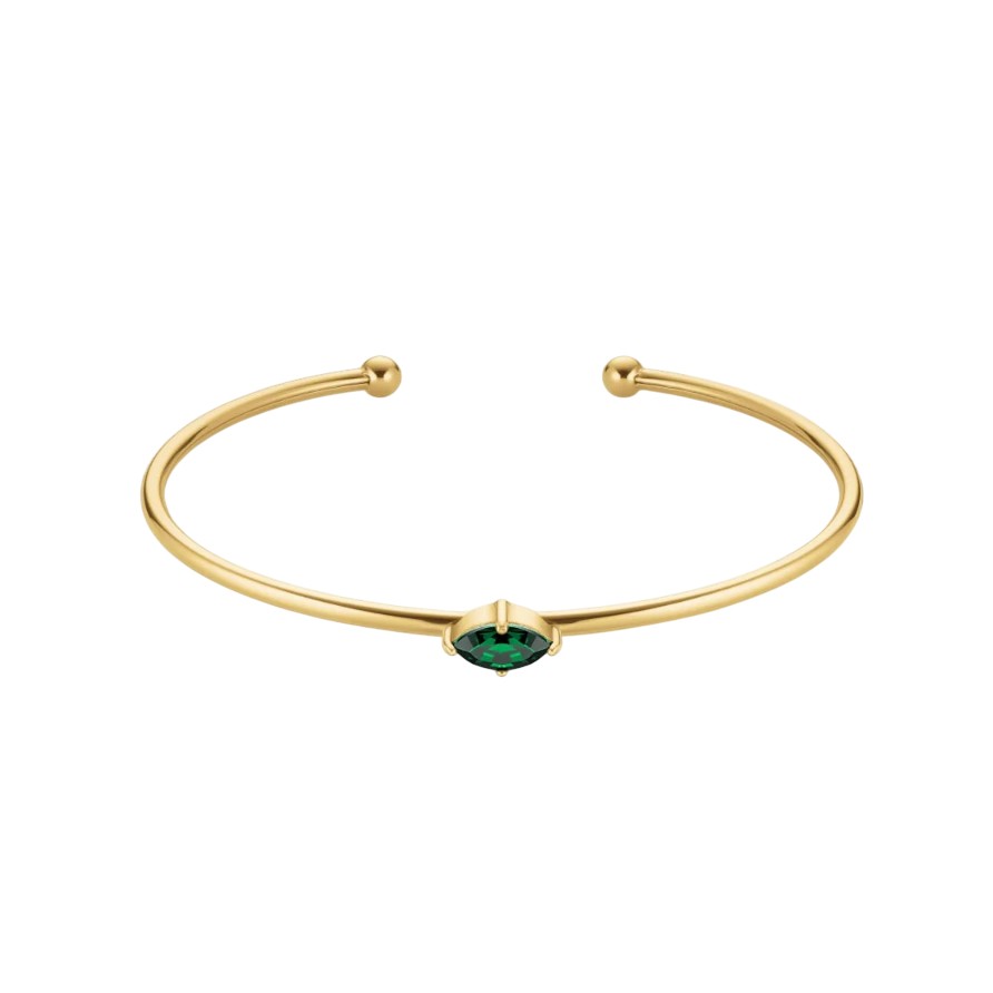 Rosefield Otevřený pevný náramek s&nbsp;zeleným Swarovski krystalem JBEMG-J1242 - Náramky Pevné náramky