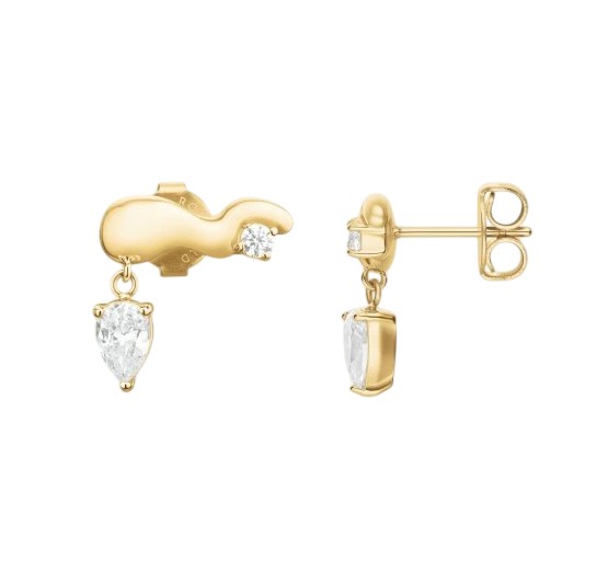 Rosefield Pozlacené moderní náušnice s krystaly Wave JEWSG-J1300