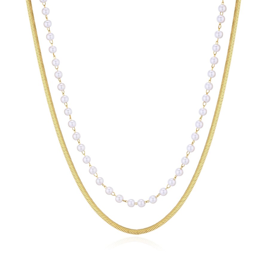 S`Agapõ Dvojitý pozlacený náhrdelník s perlami Wisdom SWI06 - Náhrdelníky