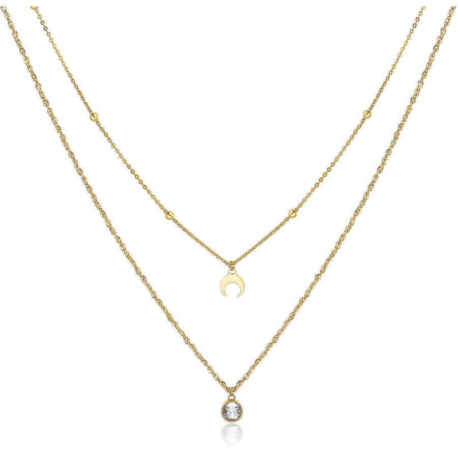 S`Agapõ Dvojitý pozlacený ocelový náhrdelník s ozdobami Aurora SAR08 - Náhrdelníky