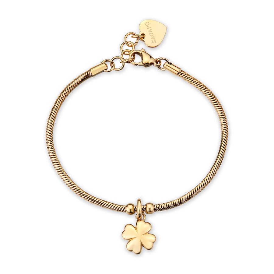 S´Agapo Luxusní pozlacený náramek se čtyřlístkem Click SCK290 - Náramky Náramky se symboly