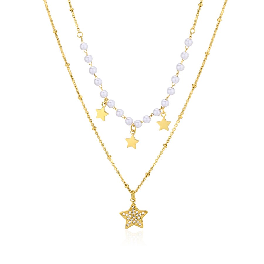S`Agapõ Módní pozlacený dvojitý náhrdelník s hvězdami Wisdom SWI04 - Náhrdelníky