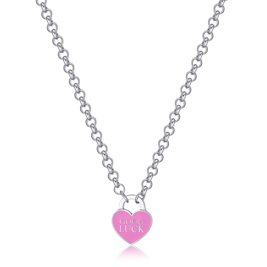S´Agapo Něžný ocelový náhrdelník se srdíčkem Good Luck Be My Always SBM84