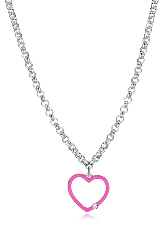 S´Agapo Ocelový dámský náhrdelník s&nbsp;fuchsiovým srdcem Vibes SVB08 - Náhrdelníky Náhrdelníky s&nbsp;kameny