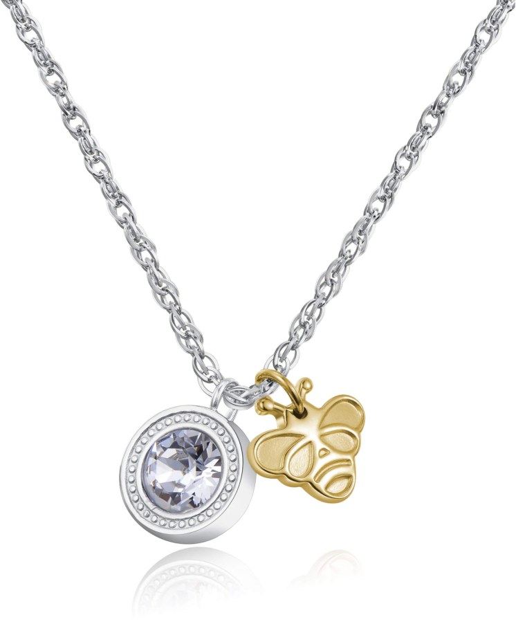 S`Agapõ Ocelový náhrdelník s krystalem a včeličkou Lucky Light SKT05 - Náhrdelníky