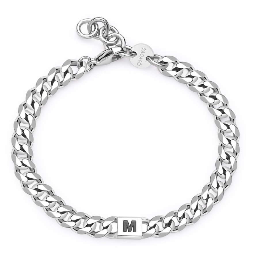 S´Agapo Pánský ocelový náramek s&nbsp;písmenem M Monogram SMG23 - Náramky Řetízkové náramky