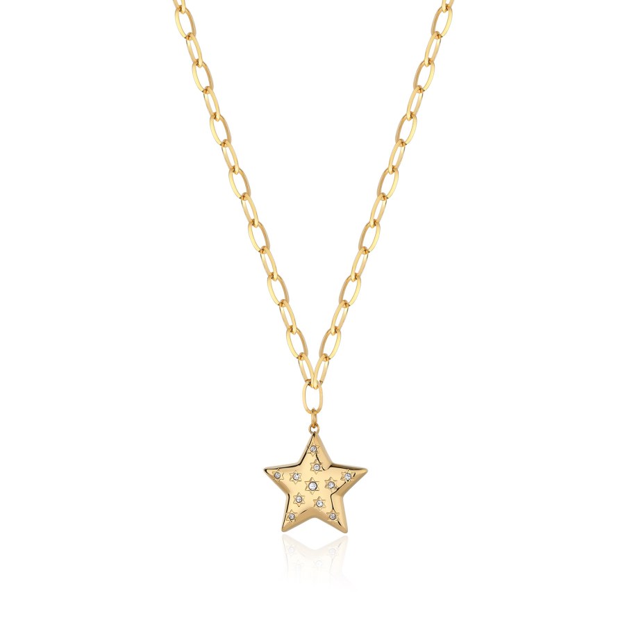 S`Agapõ Pozlacený náhrdelník Hvězda s krystaly Stellar SSE06 - Náhrdelníky