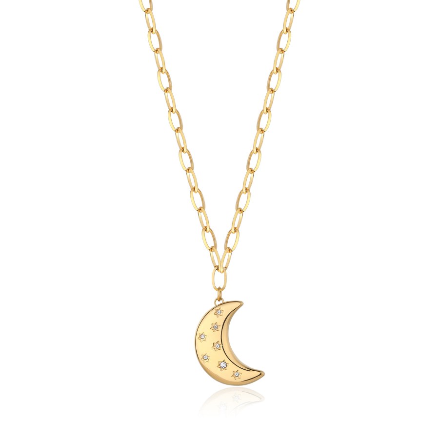 S`Agapõ Pozlacený náhrdelník Měsíc s krystaly Stellar SSE05 - Náhrdelníky
