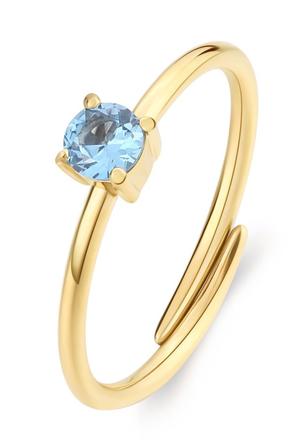 S´Agapo Pozlacený prsten se světle modrým kubickým zirkonem Dazzly SDZ38 - Prsteny Otevřené prsteny