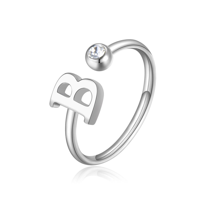 S`Agapõ Stylový ocelový prsten B s krystalem Click SCK173 - Prsteny Otevřené prsteny