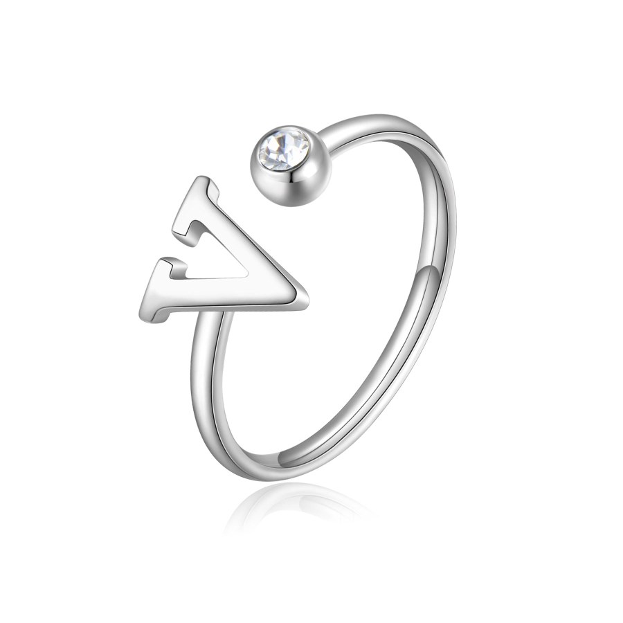 S`Agapõ Stylový ocelový prsten V s krystalem Click SCK192 - Prsteny Otevřené prsteny