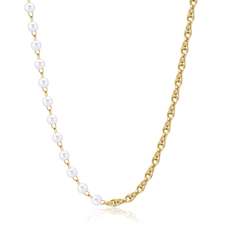 S`Agapõ Úchvatný pozlacený náhrdelník s perlami Chunky SHK64 - Náhrdelníky