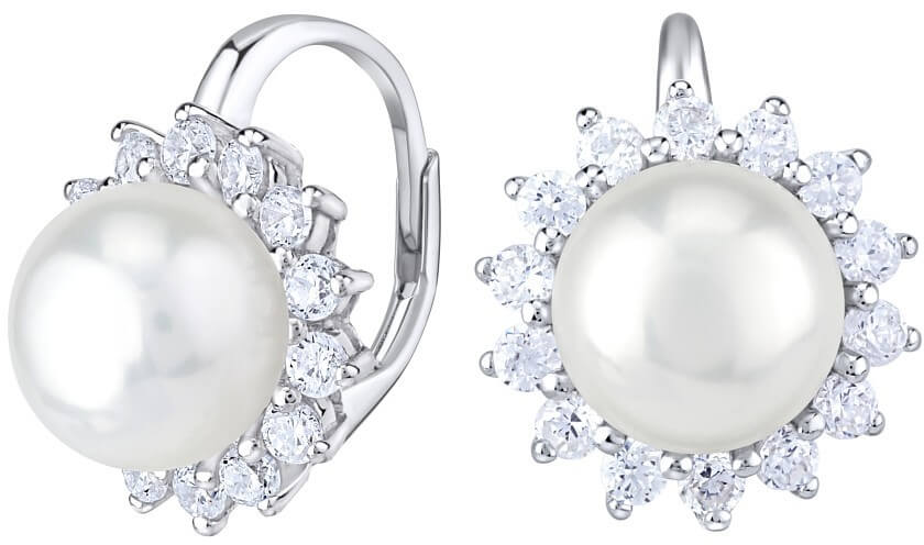 Silvego Krásné stříbrné náušnice s pravou bílou perlou LPS0156A - Náušnice Visací náušnice