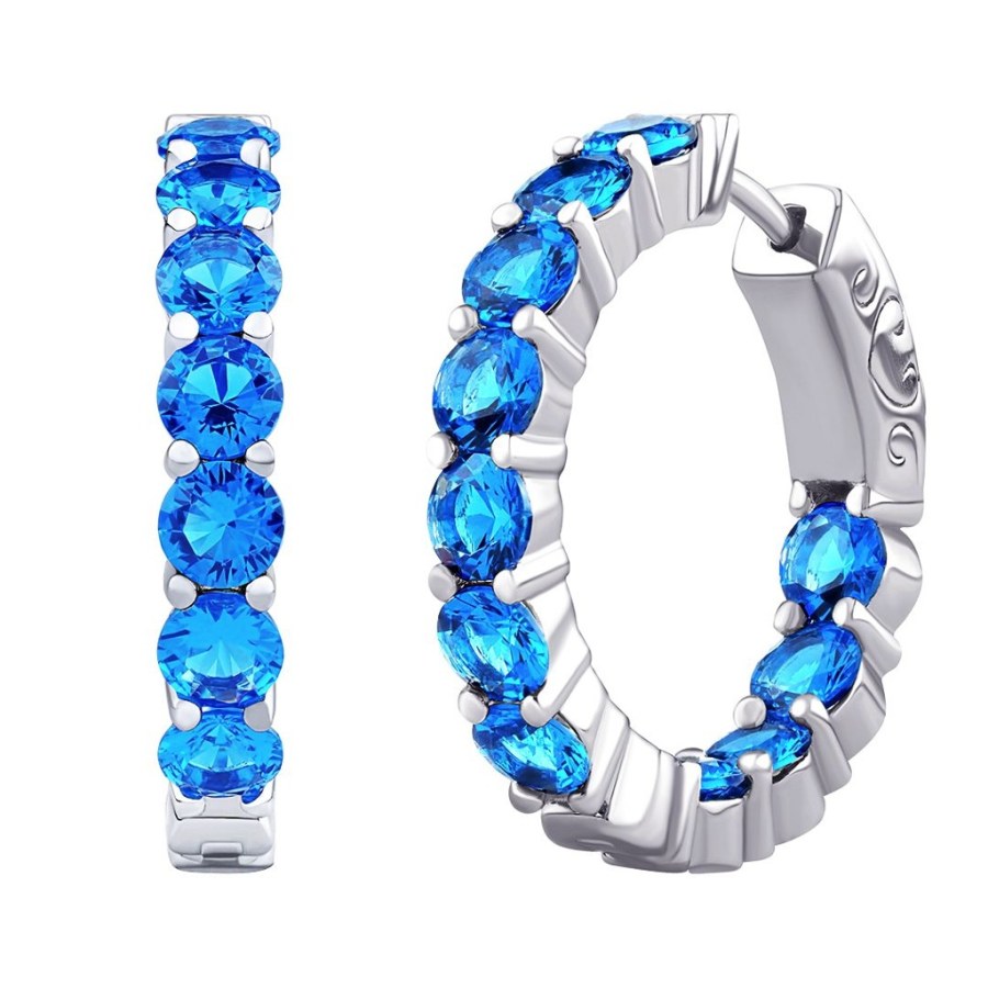 Silvego Luxusní stříbrné náušnice kruhy se světle modrými zirkony MW02722ELB - Náušnice Kruhy