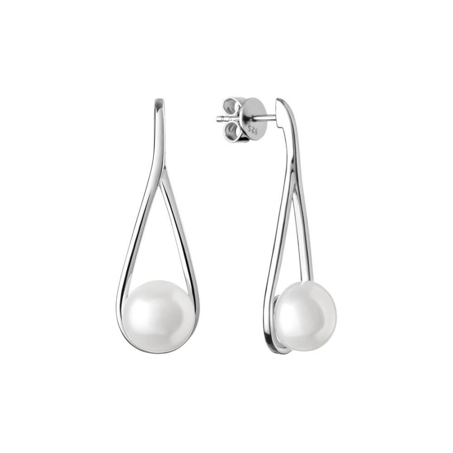 Silvego Luxusní stříbrné náušnice s pravou bílou perlou Jolie GRP20222EW - Náušnice Visací náušnice
