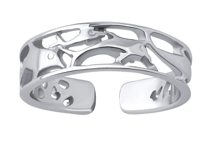 Silvego Otevřený stříbrný prsten na nohu Agila s delfíny PRM12196R - Prsteny Prsteny bez kamínku