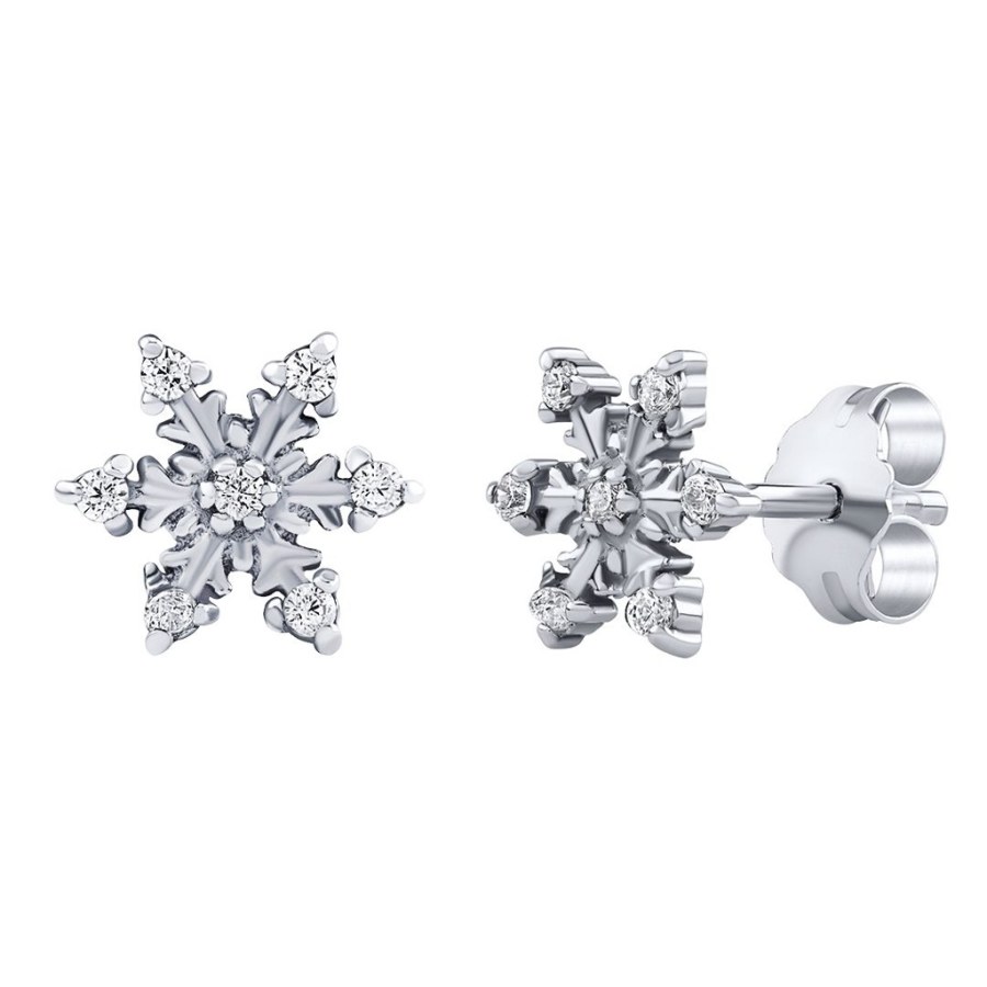 Silvego Stříbrné náušnice pecky sněhové vločky s&nbsp;čirými Brilliance Zirconia ZT1906100EW - Náušnice Pecky
