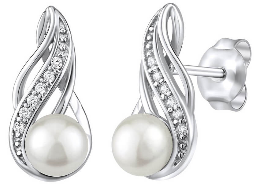 Silvego Stříbrné náušnice s bílou přírodní perlou JST16498 - Náušnice Visací náušnice