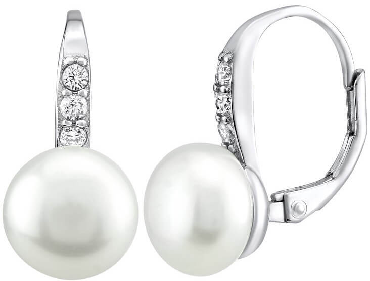 Silvego Stříbrné náušnice CASSIDY s bílou přírodní perlou LPSP0639 - Náušnice Visací náušnice