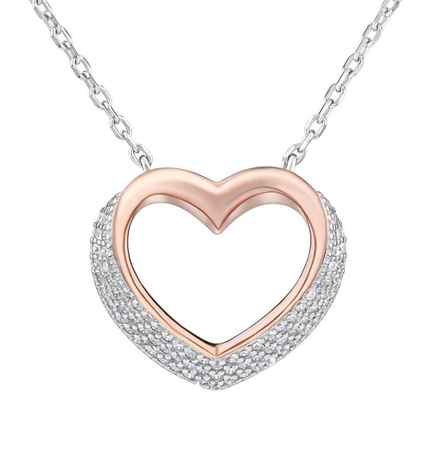Silvego Stříbrný bicolor náhrdelník Srdce se zirkony LPS0243R - Náhrdelníky
