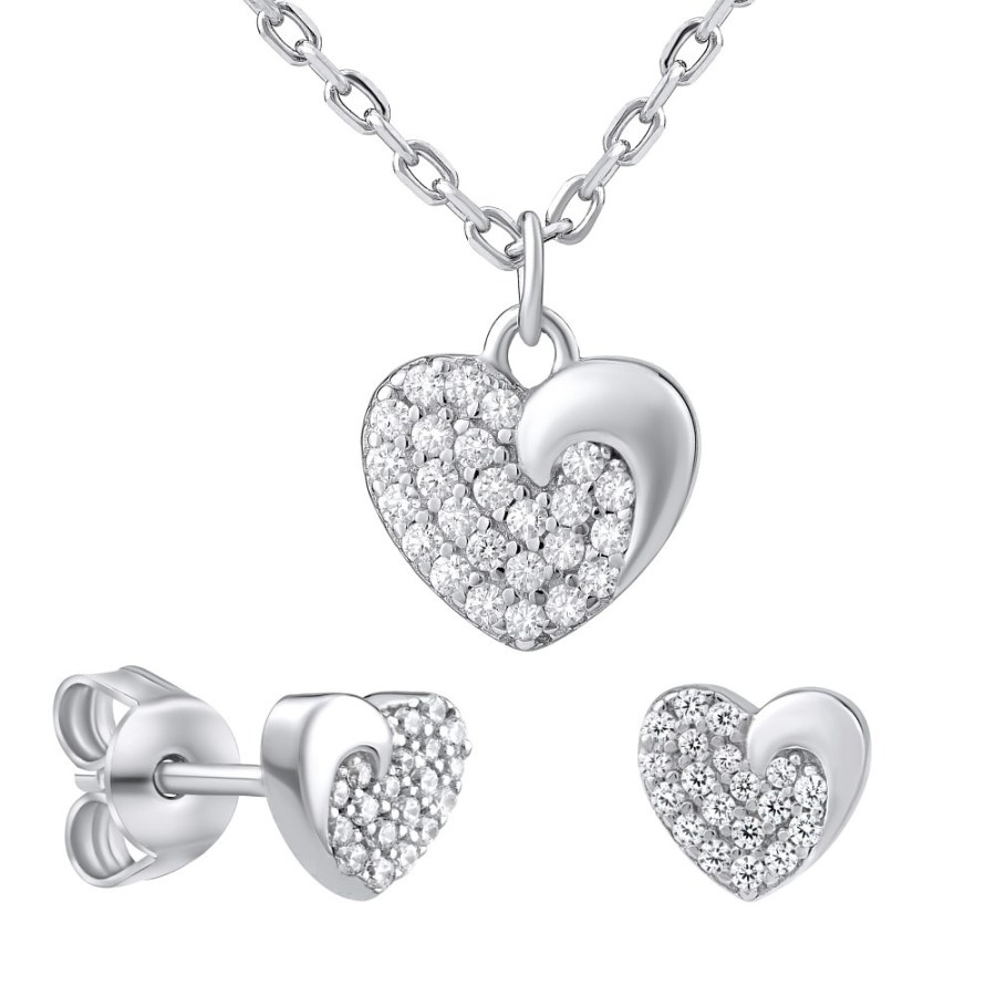 Silvego Stříbrný dárkový set šperků LOVE pro zamilované MWS11187 (náušnice, náhrdelník) - Sety šperků Soupravy šperků