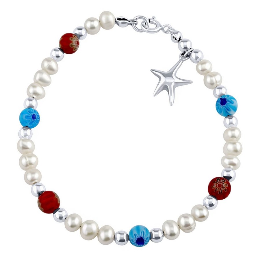 Silvego Stříbrný náramek Triton s pravými perlami, hvězdou a barevnými korálkami PRM20261BPW - Náramky Náramky s přívěsky