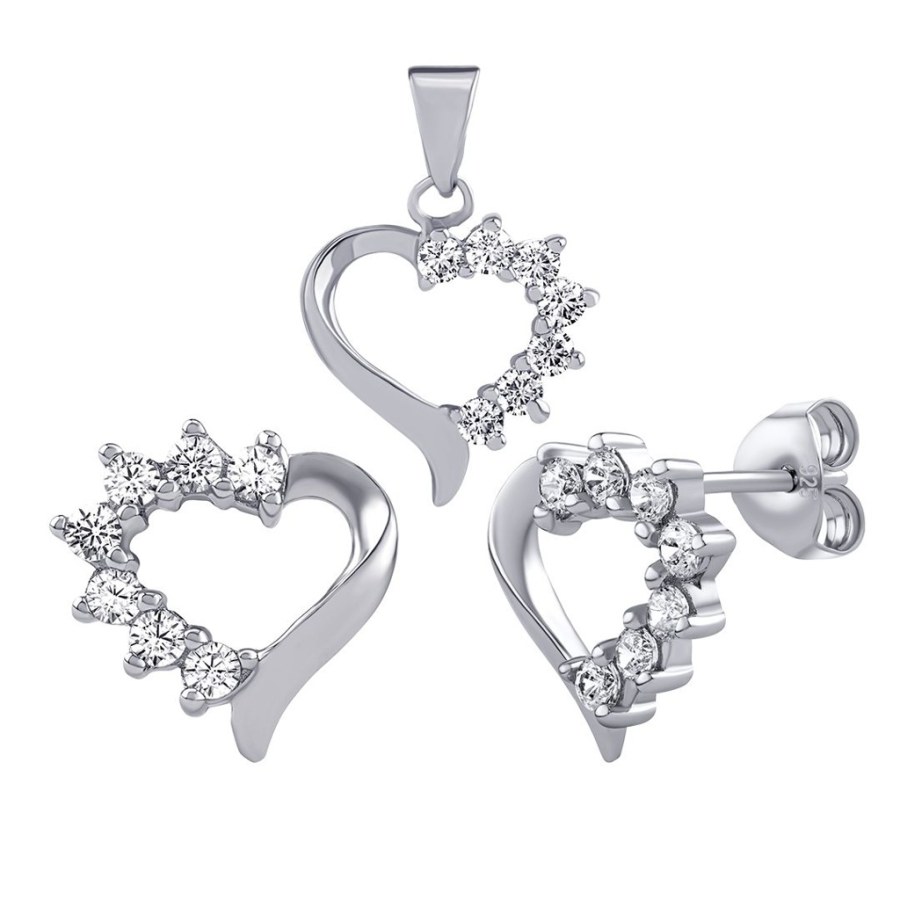 Silvego Stříbrný oblíbený srdíčkový set se zirkony JJJS582 (náušnice, přívěsek) - Sety šperků Soupravy šperků