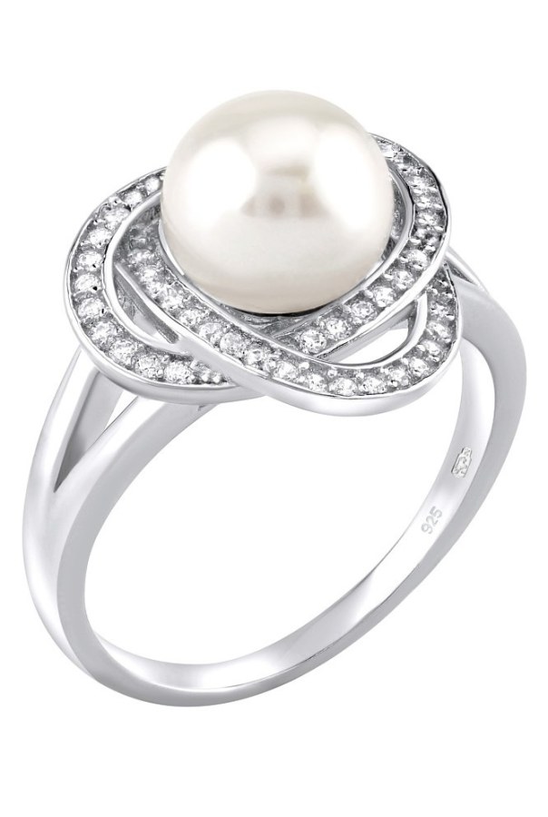 Silvego Stříbrný prsten Laguna s pravou přírodní bílou perlou LPS0044W 56 mm