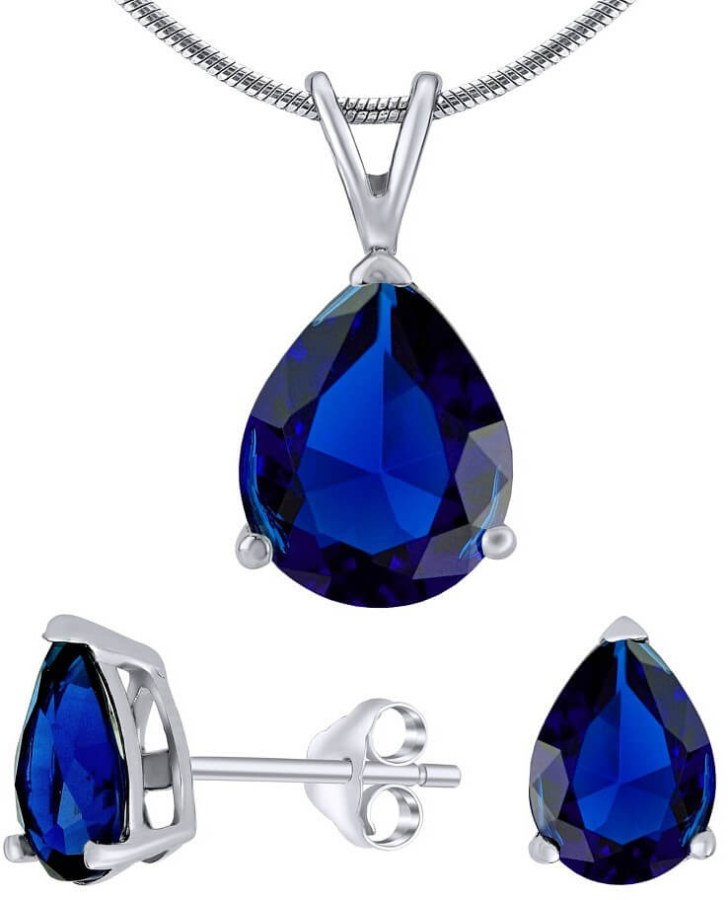 Silvego Stříbrný set s tmavě modrým křišťálovým sklem JJJS4TM5 (náušnice, přívěsek) - Sety šperků Soupravy šperků