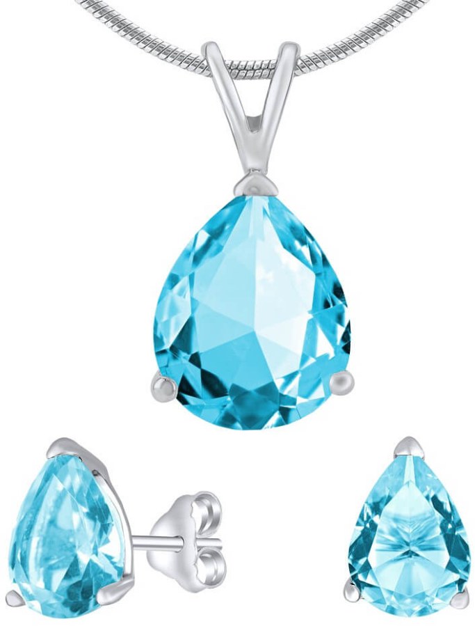 Silvego Stříbrný set šperků s tyrkysovým křišťálovým sklem JJJS222 (náušnice, přívěsek) - Sety šperků Soupravy šperků