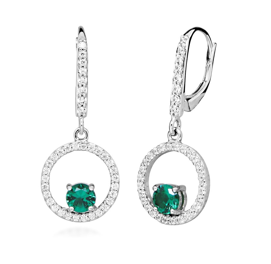 Silver Cat Stříbrné náušnice se zirkony a syntetickými smaragdy Colored Stones SC633 Silver Cat Stříbrné náušnice se zirkony a syntetickými smaragdy Colored Stones SC633 - Náušnice Visací náušnice