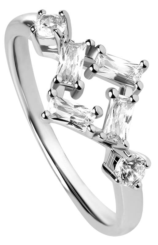 Silver Cat Čtvercový stříbrný prsten se zirkony SC333 60 mm - Prsteny Prsteny s kamínkem