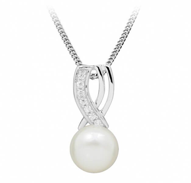 Silver Cat Jemný náhrdelník s perlou a zirkony SC397 - Náhrdelníky