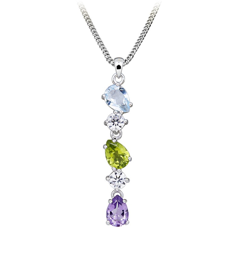 Silver Cat Krásný stříbrný náhrdelník Colored stones SC672 (řetízek, přívěsek) - Náhrdelníky Náhrdelníky s&nbsp;kameny