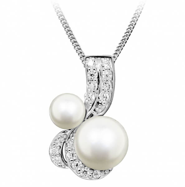Silver Cat Okouzlující náhrdelník s perlami a zirkony SC422 (řetízek, přívěsek) - Náhrdelníky