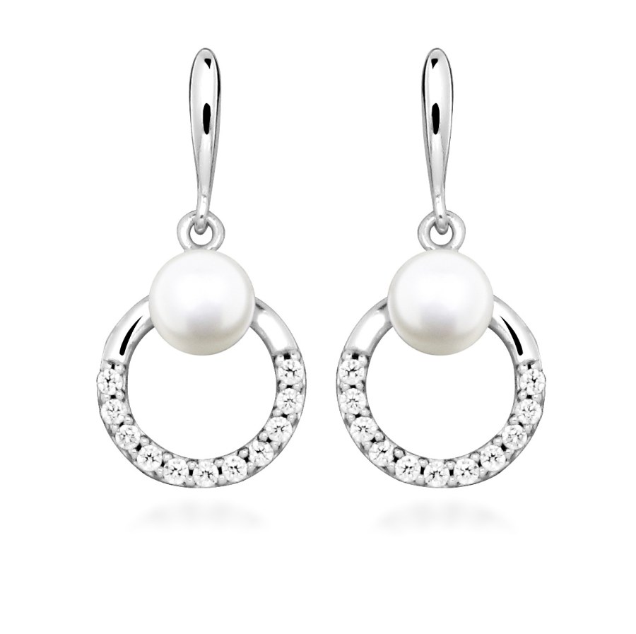 Silver Cat Stříbrné visací náušnice s pravou perlou a zirkony Pearls SC602 Silver Cat Stříbrné visací náušnice s pravou perlou a zirkony Pearls SC602 - Náušnice Visací náušnice