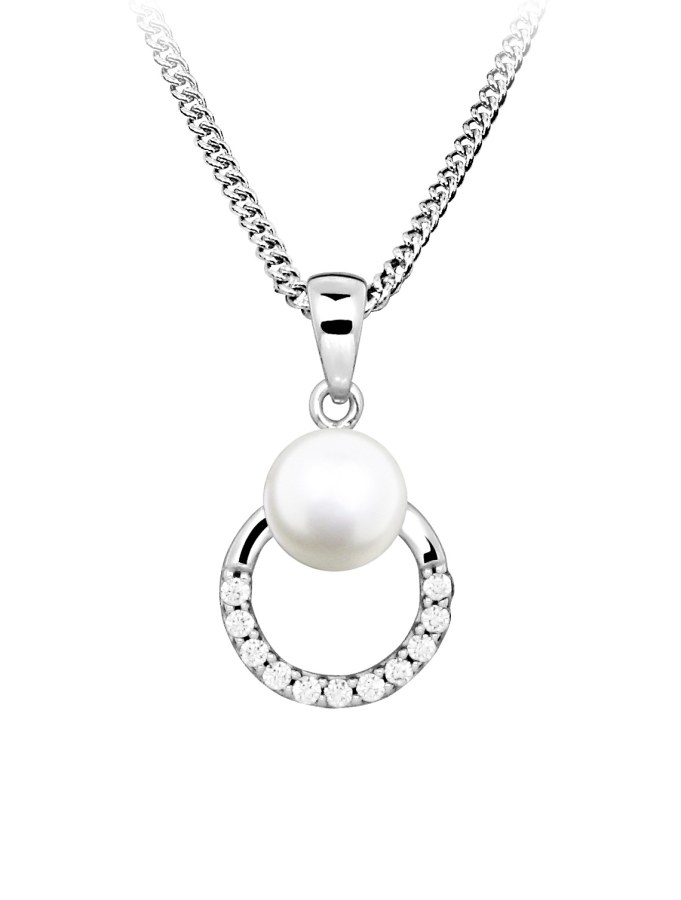 Silver Cat Stříbrný náhrdelník s pravou perlou a zirkony Pearls SC601 (řetízek, přívěsek) Silver Cat Stříbrný náhrdelník s pravou perlou a zirkony Pearls SC601 (řetízek, přívěsek) - Náhrdelníky