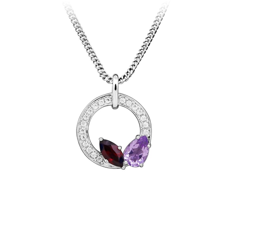 Silver Cat Elegantní stříbrný náhrdelník Colored stones SC665 (řetízek, přívěsek)