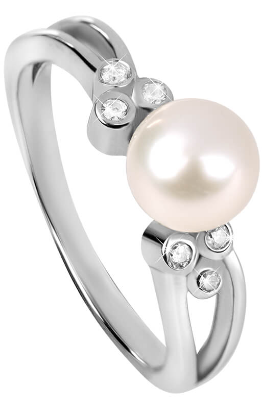 Silver Cat Stříbrný prsten se zirkony a perličkou SC312 56 mm