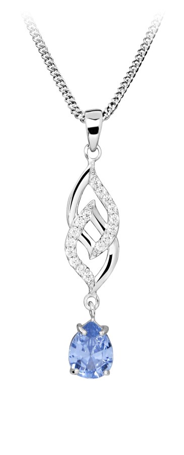 Silver Cat Třpytivý stříbrný náhrdelník se syntetickým spinelem SC473 (řetízek, přívěsek)