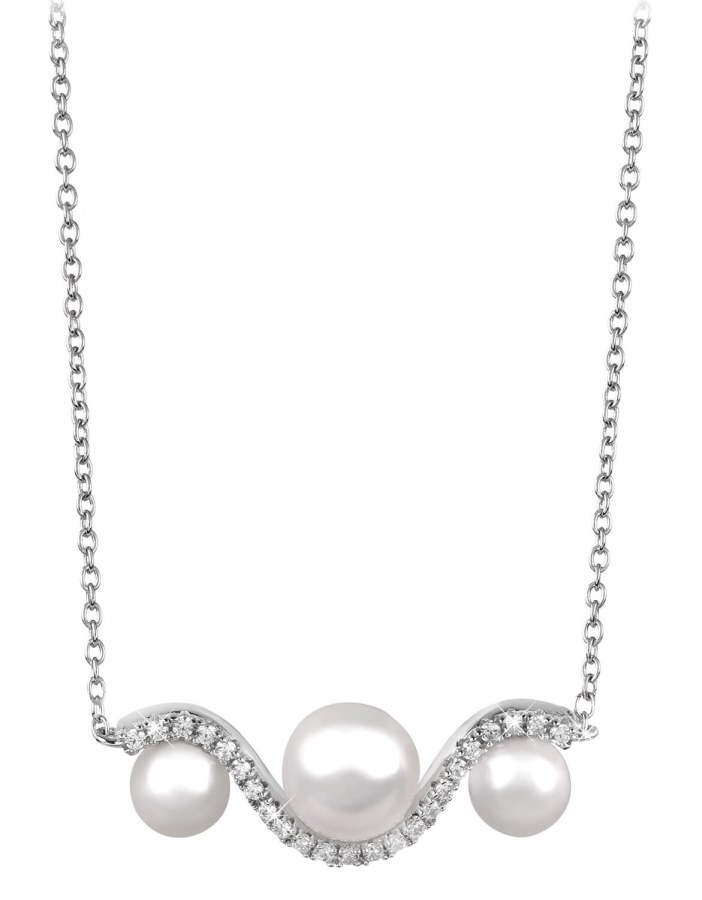 Silver Cat Elegantní stříbrný náhrdelník se zirkony a perlou SC340 - Náhrdelníky