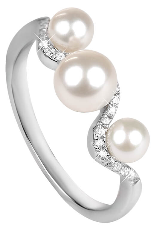 Silver Cat Stříbrný prsten se zirkony a perlou SC339 52 mm - Prsteny Prsteny s kamínkem