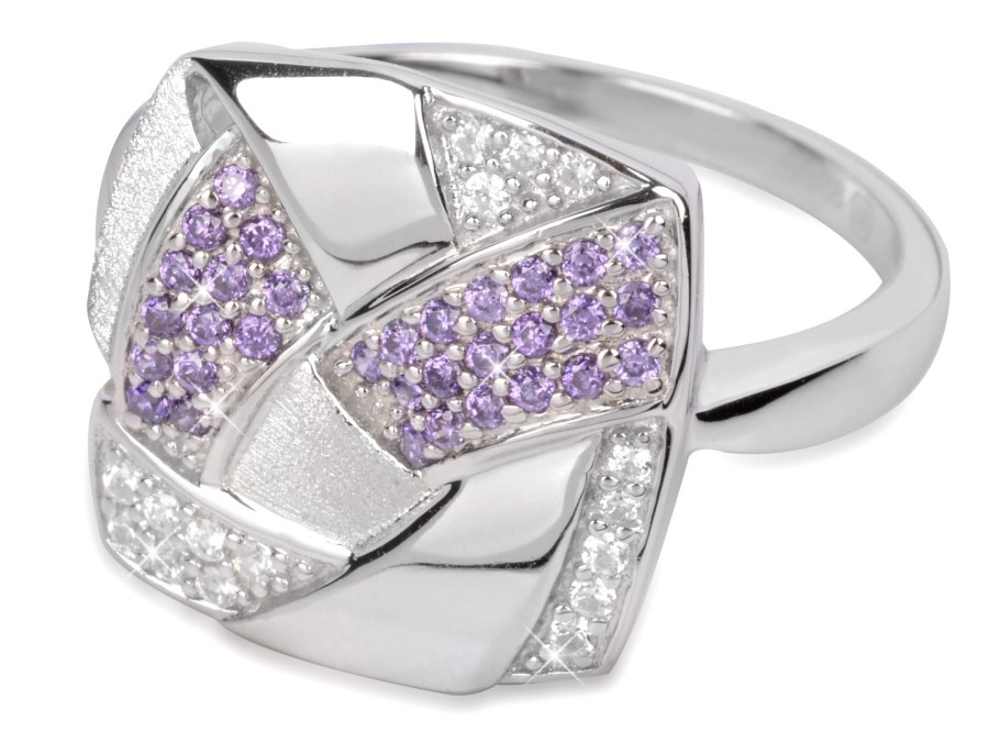 Silver Cat Stříbrný prsten s fialovými zirkony Colored stones SC058 56 mm - Prsteny