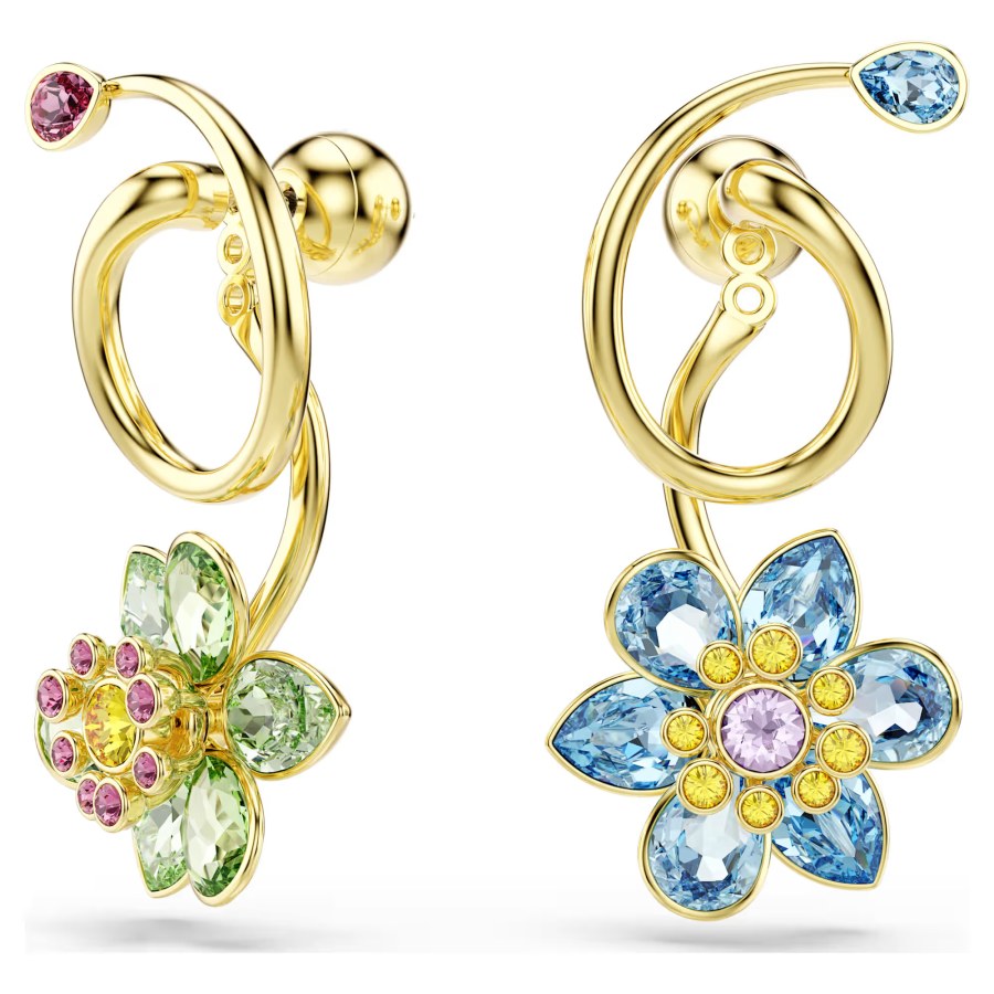 Swarovski Asymetrické pozlacené náušnice 2v1 Květiny Idyllia 5709025