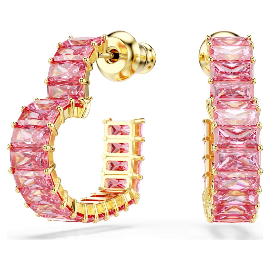 Swarovski Pozlacené srdíčkové náušnice s růžovými Swarovski zirkony Matrix 5706340 - Náušnice Kruhy