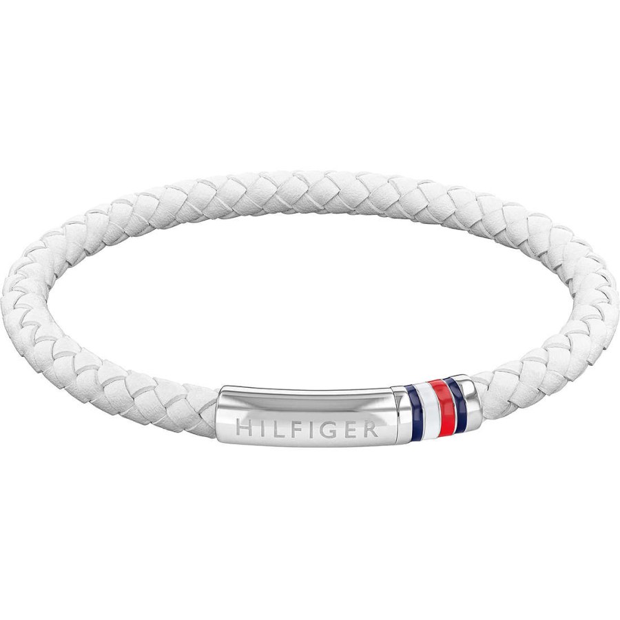 Tommy Hilfiger Bílý kožený náramek s ocelovým zapínáním 2790405 - Náramky Kožené náramky