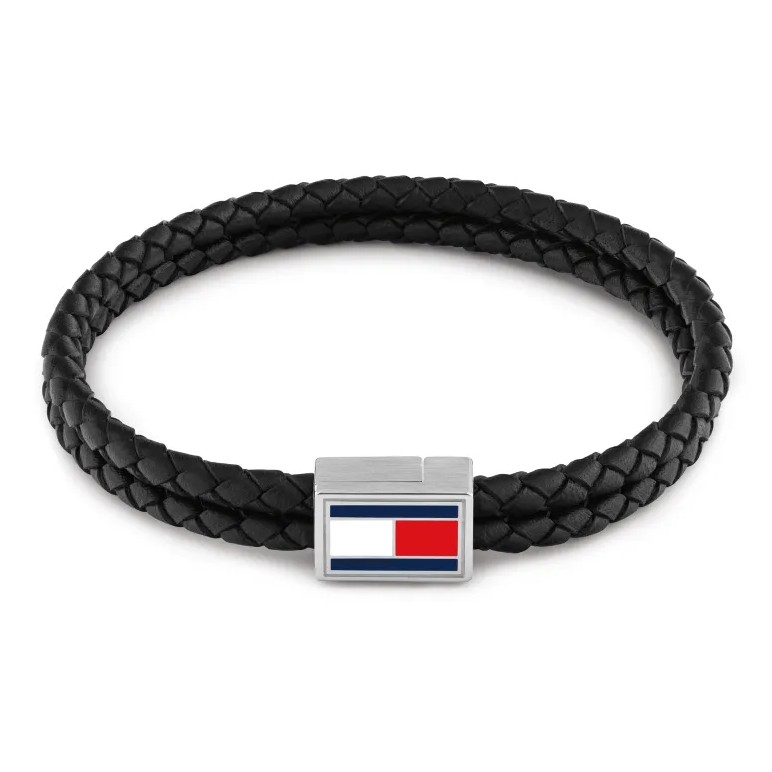 Tommy Hilfiger Černý dvojitý kožený náramek pro muže 2790755
