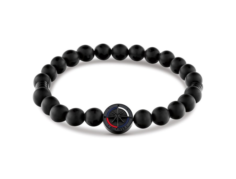 Tommy Hilfiger Černý korálkový náramek pro muže Compass 2790724